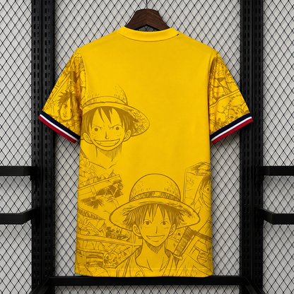 Luffy japonais en chemise rouge et jaune
